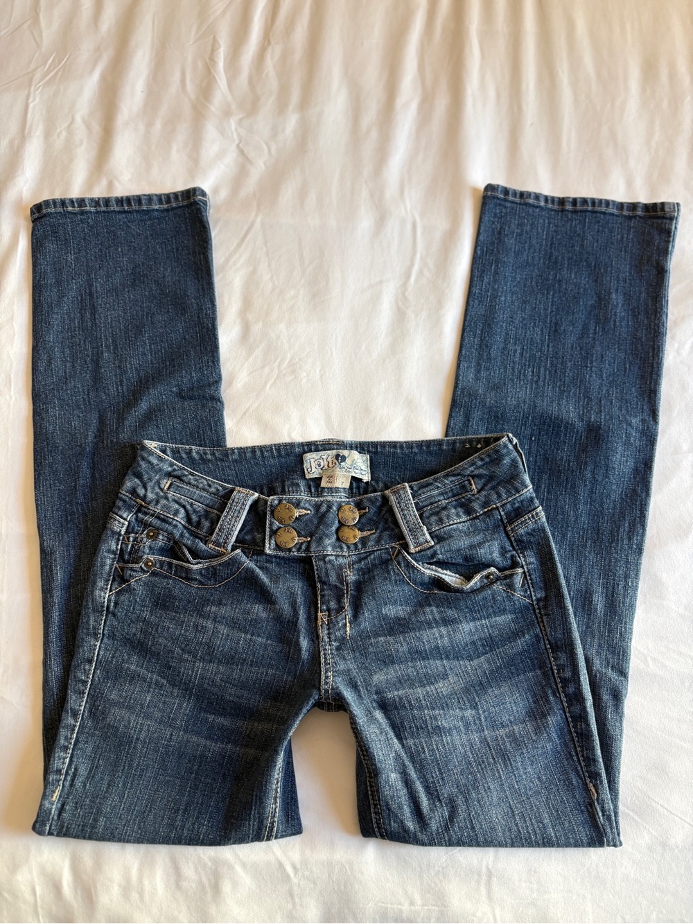 Jolt Dark Wash Double Button Low Rise Straight Leg Jeans Y2K Grunge Edgy